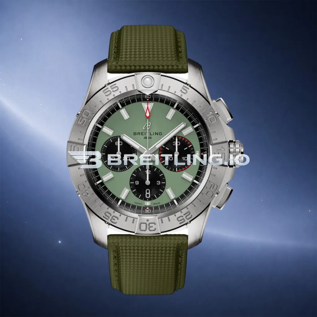 Breitling Avenger Chronograph 44 AB0147101L1X1 Green Dial Brushed Stainless Steel Bezel Army Green Fabric Strap Replica First Image