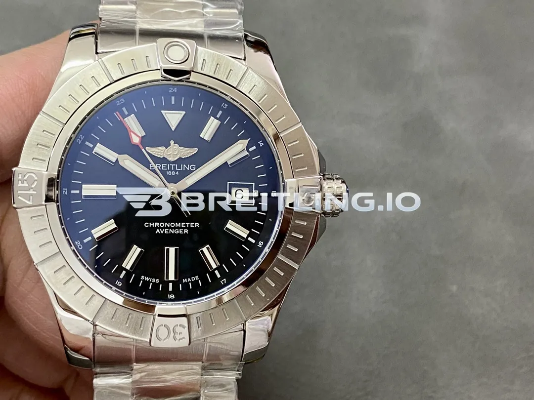 Breitling Avenger A17318101B1A1 43mm Black Dial Brushed Polished Stainless Steel Bezel Replica Front View