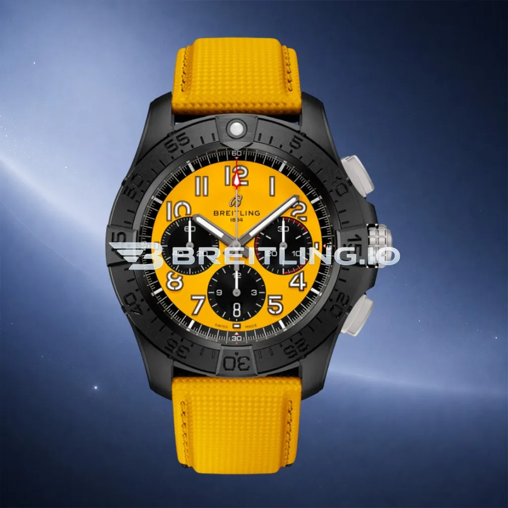Breitling Avenger B01 Chronograph 44 Night Mission SB0147101I1X1 Bright Yellow Dial Black DLC Coated Stainless Steel Case Replica First Image