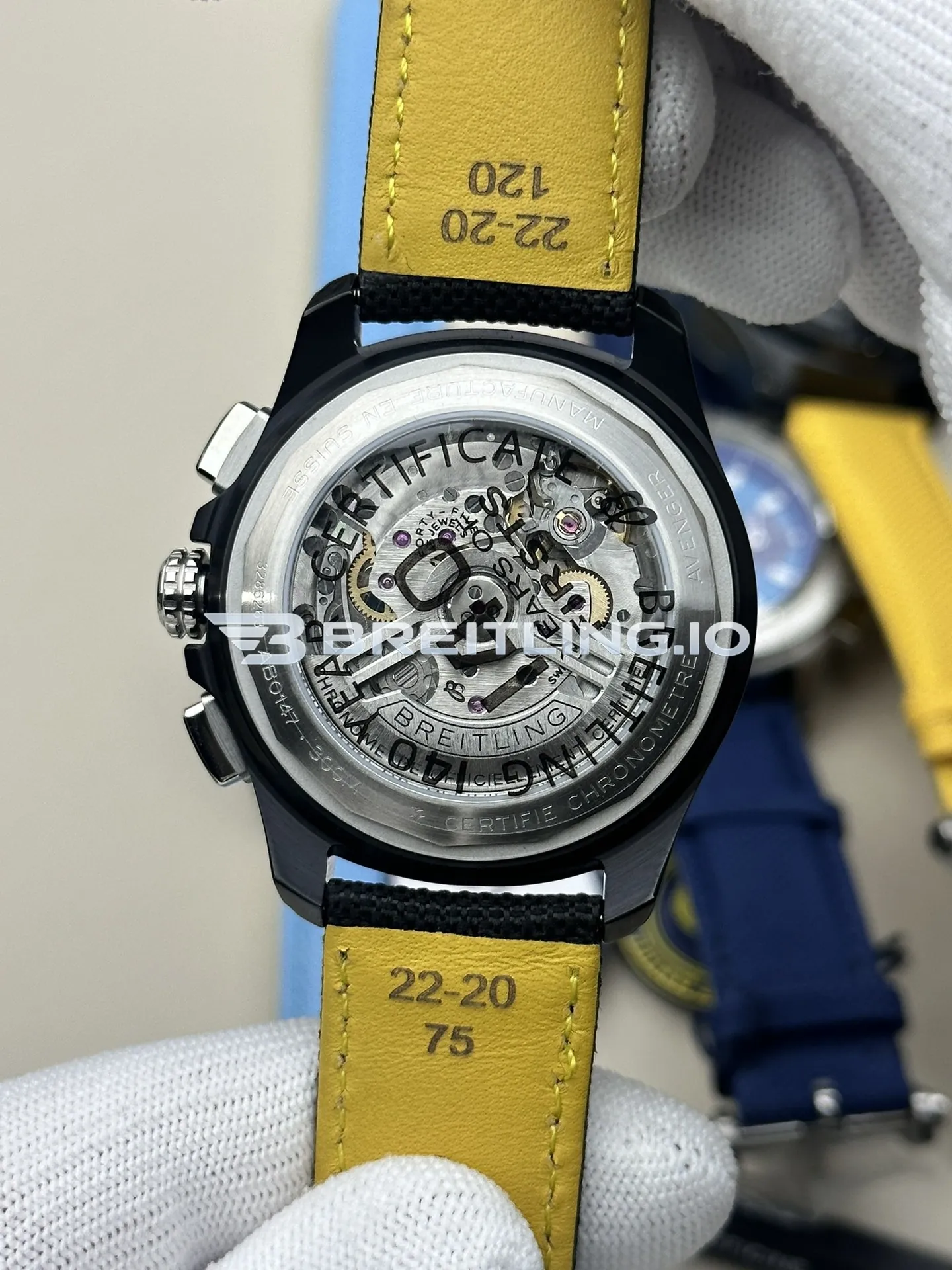 Breitling Avenger B01 Chronograph 44 Night Mission Dust Devils SB01473A1B1X1 Black Dial Black Ceramic Case Black Fabric Strap Replica Back View 2