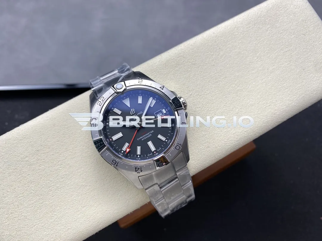 Breitling Avenger II GMT 44 A32320101B1A1 Black Dial Brushed Satin Stainless Steel Case Replica Side View 1