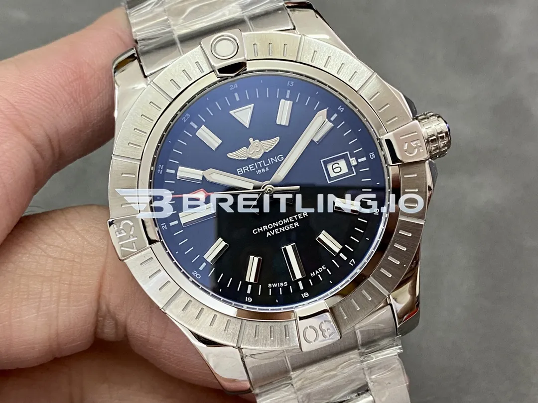 Breitling Avenger A17318101B1A1 43mm Black Dial Brushed Polished Stainless Steel Bezel Replica Dial Detail 1