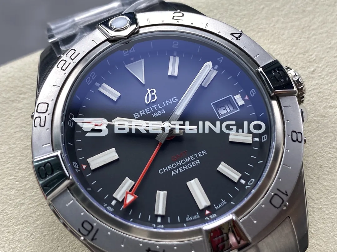 Breitling Avenger II GMT 44 A32320101B1A1 Black Dial Brushed Satin Stainless Steel Case Replica Dial Detail 1