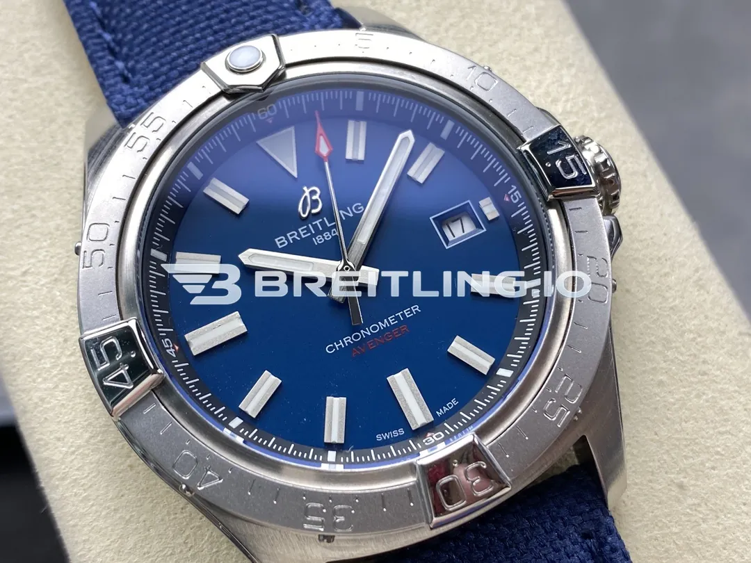 Breitling Avenger A17328101C1X1 42mm Deep Blue Dial Brushed Stainless Steel Bezel Blue Fabric Strap Replica Dial Detail 1