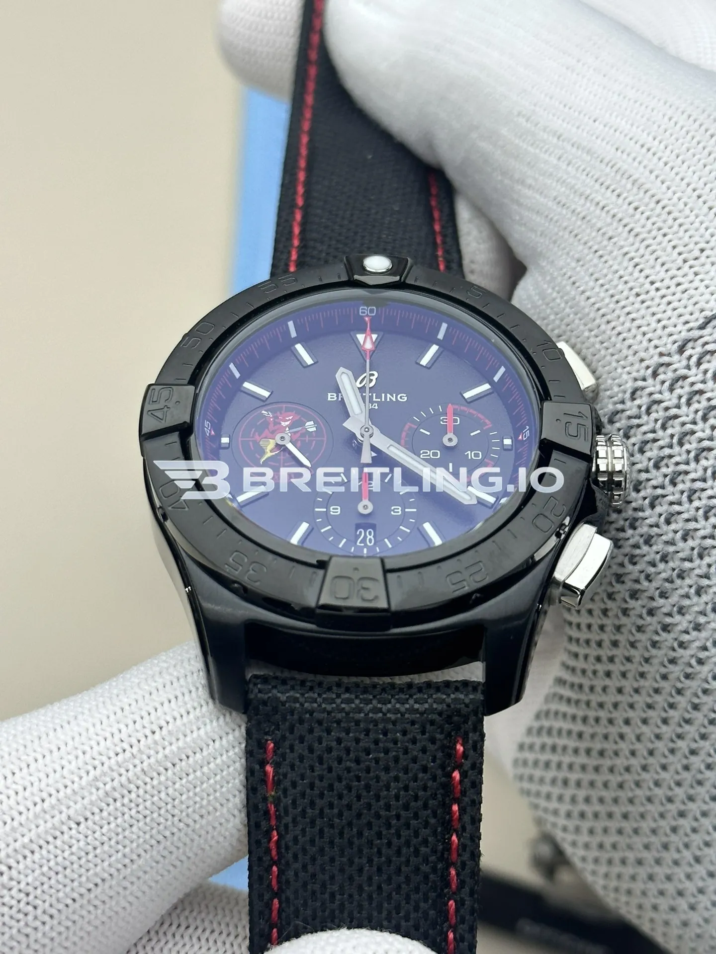 Breitling Avenger B01 Chronograph 44 Night Mission Dust Devils SB01473A1B1X1 Black Dial Black Ceramic Case Black Fabric Strap Replica Dial Detail