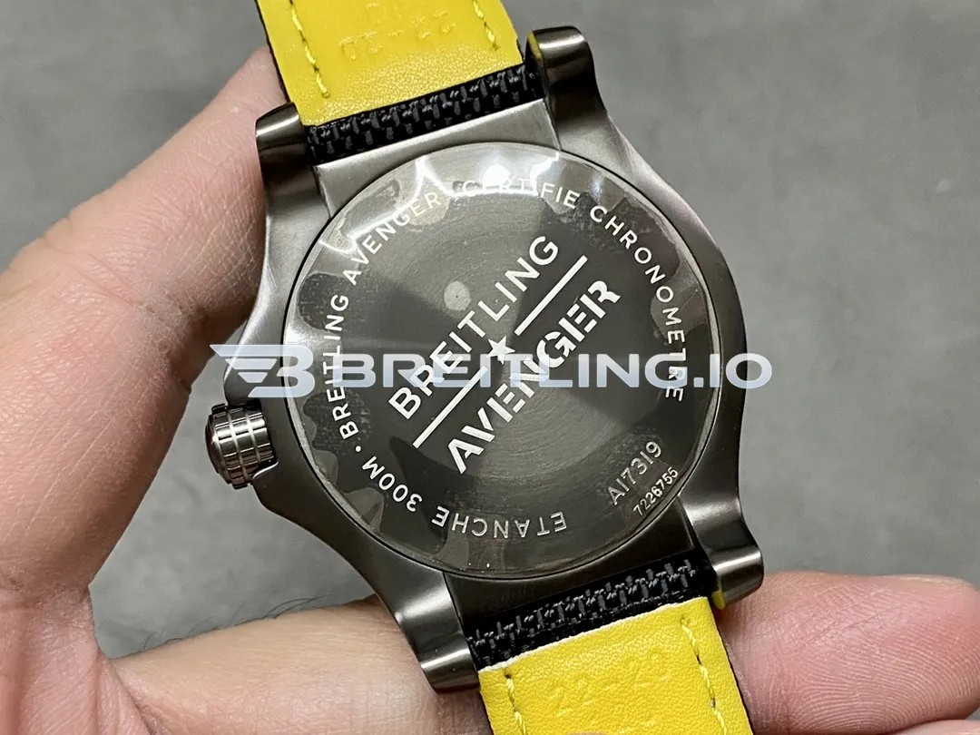 Breitling Avenger Automatic 45 Seawolf V17319101B1X1 Black Dial DLC Coated Titanium Case Black Fabric Strap Replica Back View
