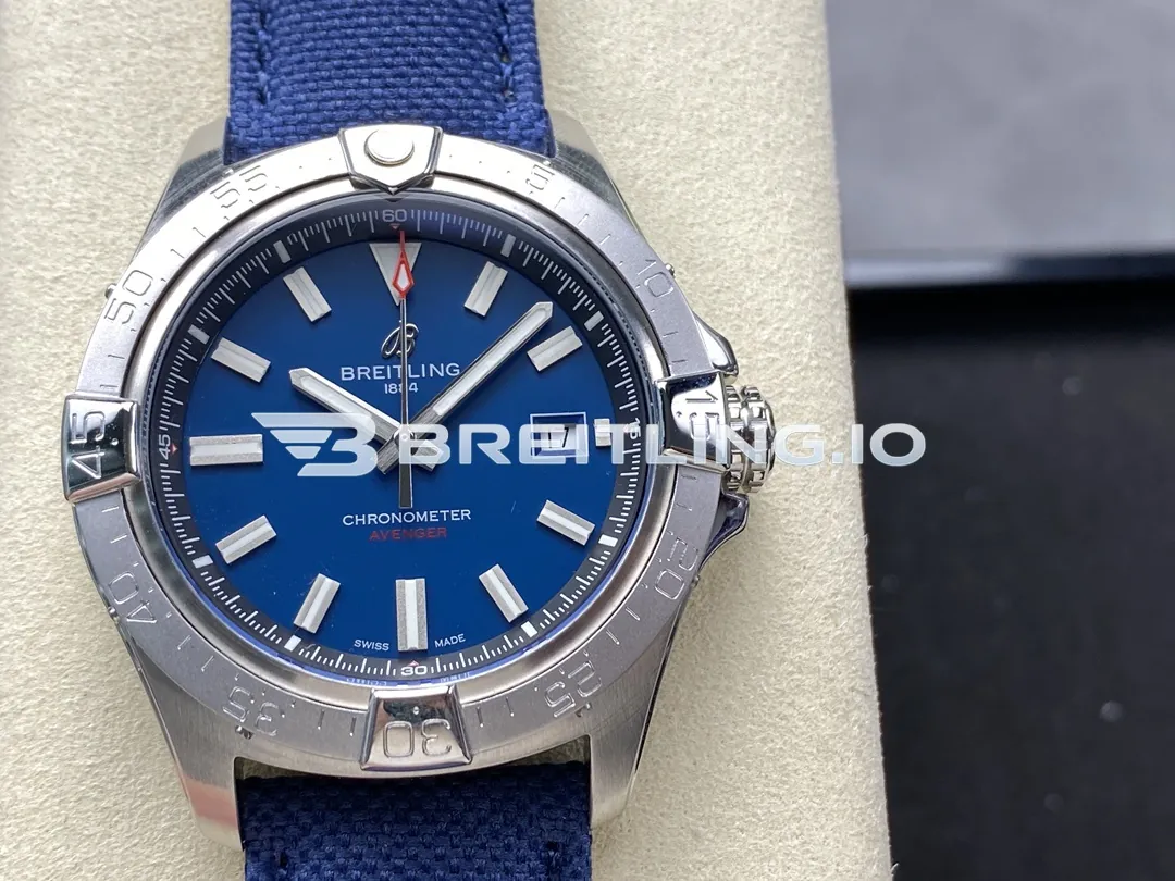 Breitling Avenger A17328101C1X1 42mm Deep Blue Dial Brushed Stainless Steel Bezel Blue Fabric Strap Replica Front View