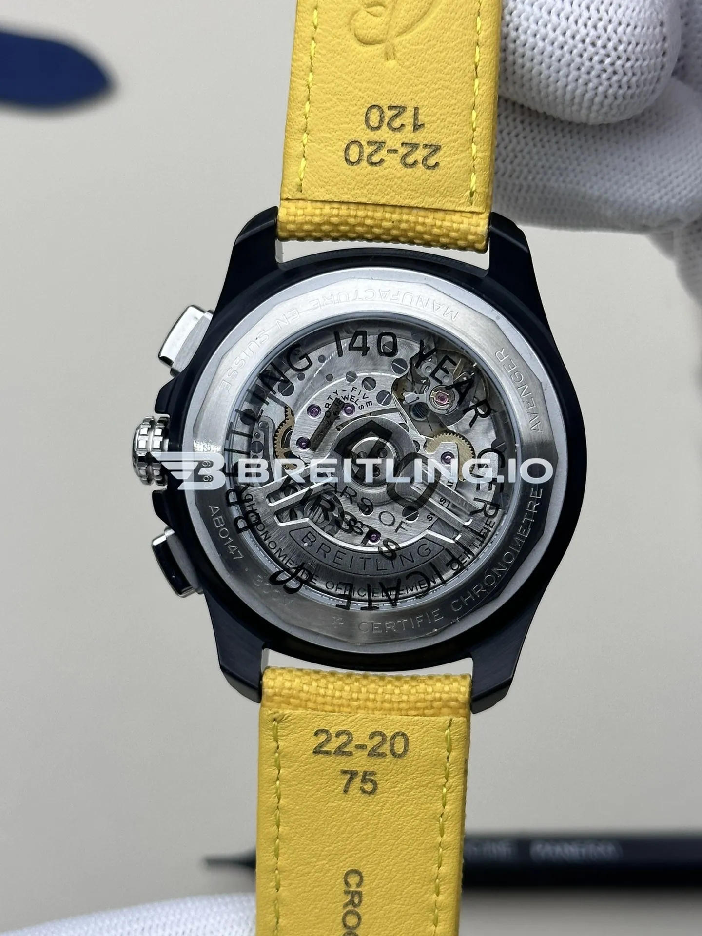 Breitling Avenger B01 Chronograph 44 Night Mission SB0147101I1X1 Bright Yellow Dial Black DLC Coated Stainless Steel Case Replica Back View 2