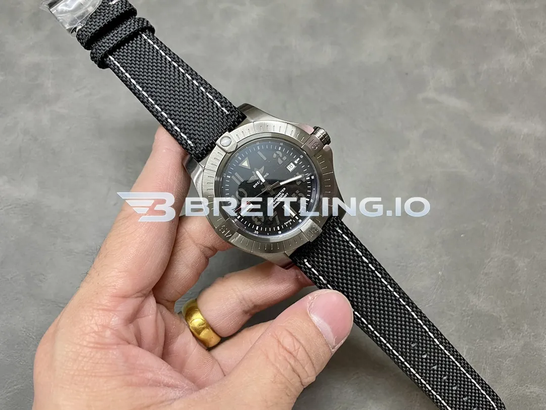 Breitling Avenger Automatic 45 Seawolf V17319101B1X1 Black Dial DLC Coated Titanium Case Black Fabric Strap Replica Side View