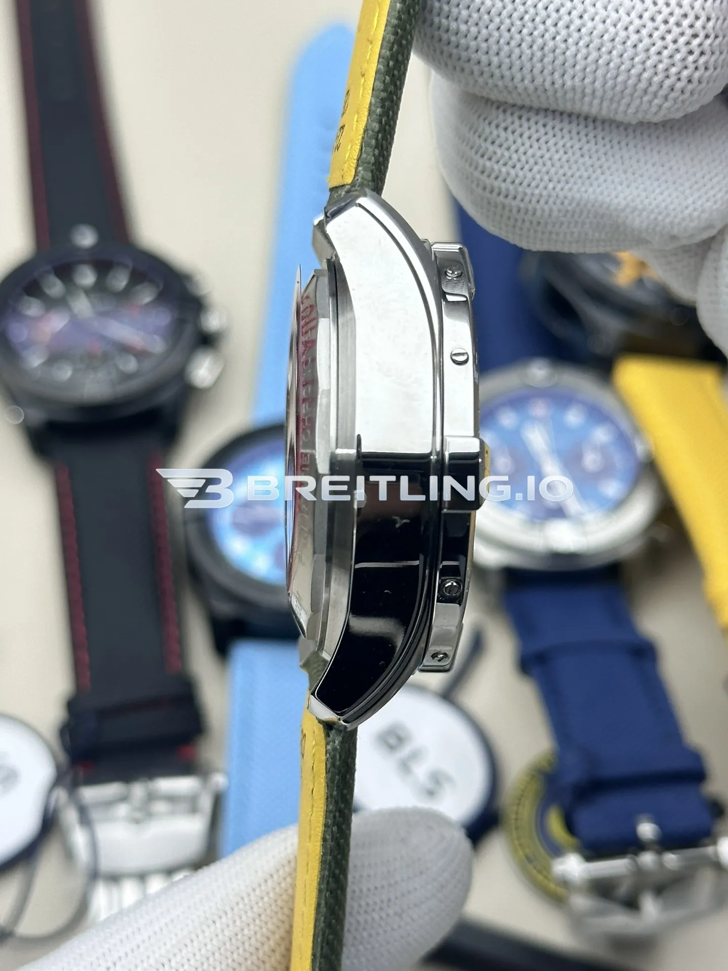 Breitling Avenger Chronograph 44 AB0147101L1X1 Green Dial Brushed Stainless Steel Bezel Army Green Fabric Strap Replica Left View