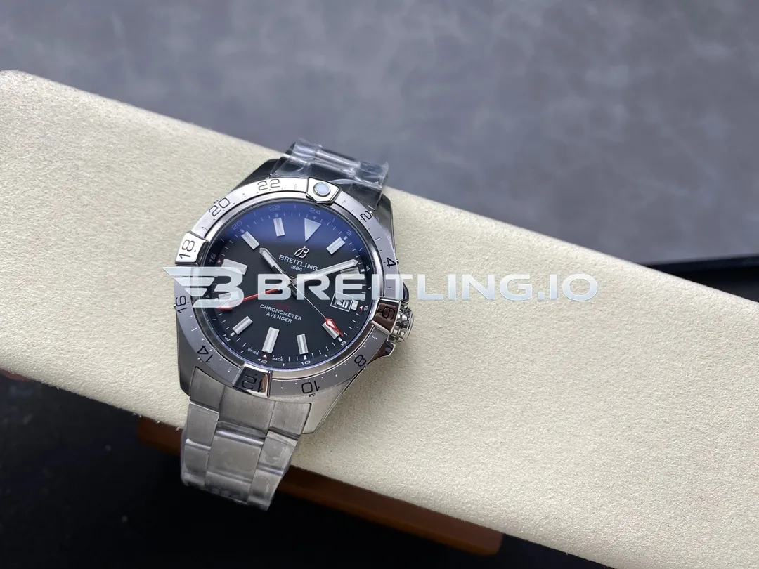 Breitling Avenger II GMT 44 A32320101B1A1 Black Dial Brushed Satin Stainless Steel Case Replica Side View 2