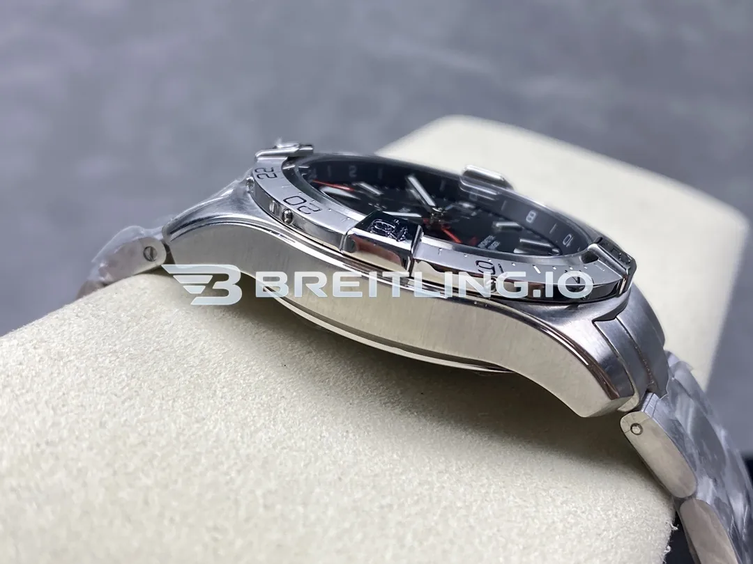 Breitling Avenger II GMT 44 A32320101B1A1 Black Dial Brushed Satin Stainless Steel Case Replica Left View
