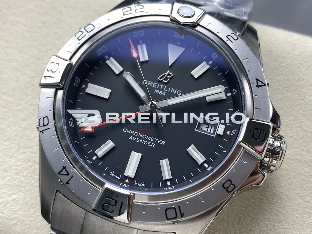 Breitling Avenger II GMT 44 A32320101B1A1 Black Dial Brushed Satin Stainless Steel Case Replica Dial Detail 2