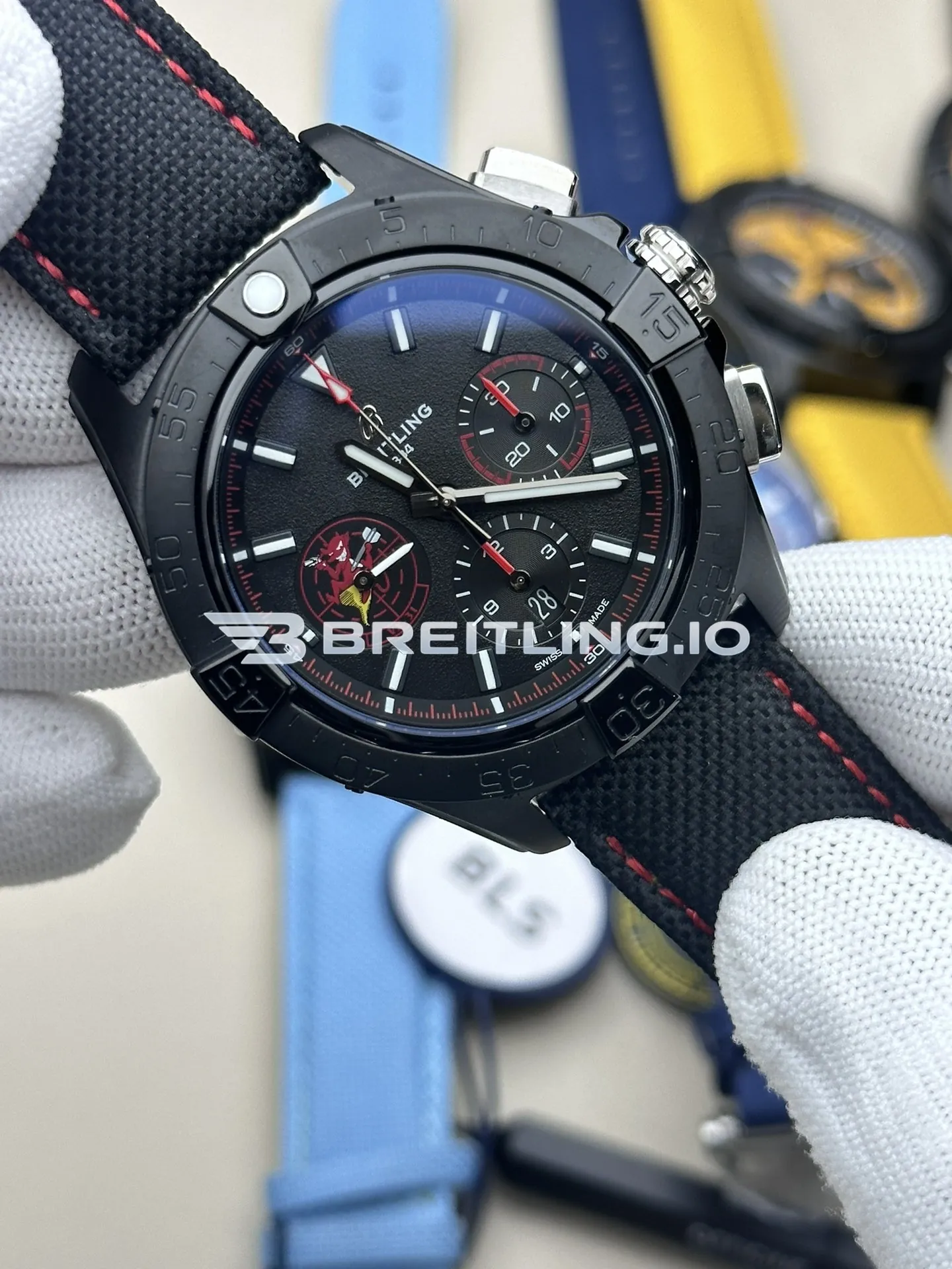 Breitling Avenger B01 Chronograph 44 Night Mission Dust Devils SB01473A1B1X1 Black Dial Black Ceramic Case Black Fabric Strap Replica Side View 1