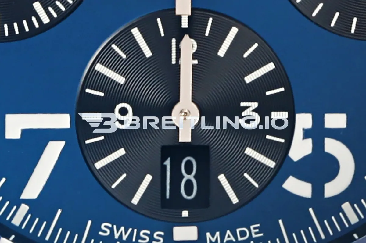 Breitling Avenger B01 Chronograph 45 AB01821A1C1X1 Bright Blue Dial Brushed Stainless Steel Bezel Replica Dial Detail 2