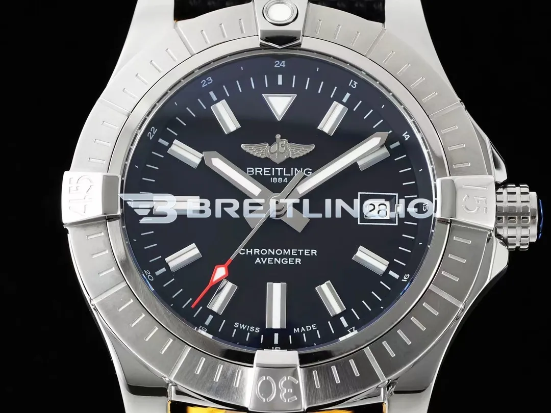 Breitling Avenger Automatic Gmt 43 A17318101B1X2 Matte Black Dial Brushed Stainless Steel Bezel Replica Dial Detail 1