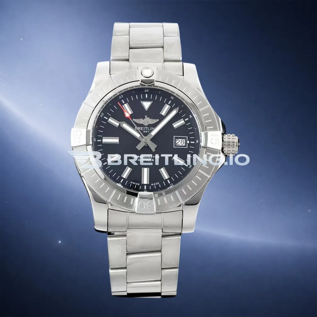 Breitling Avenger Automatic GMT 43 A32397101B1A1 Matte Black Dial Brushed Stainless Steel Bezel Replica First Image