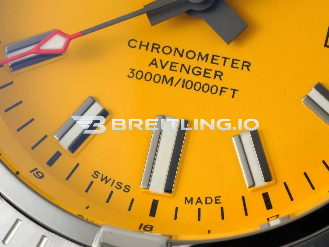 Breitling Avenger Automatic 45 Seawolf A17319101I1A1 Bright Yellow Dial Brushed Stainless Steel Bezel Replica Dial Detail 4