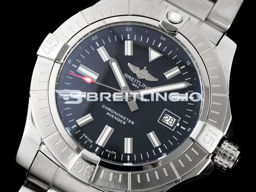 Breitling Avenger Automatic GMT 43 A32397101B1A1 Matte Black Dial Brushed Stainless Steel Bezel Replica Dial Detail 2