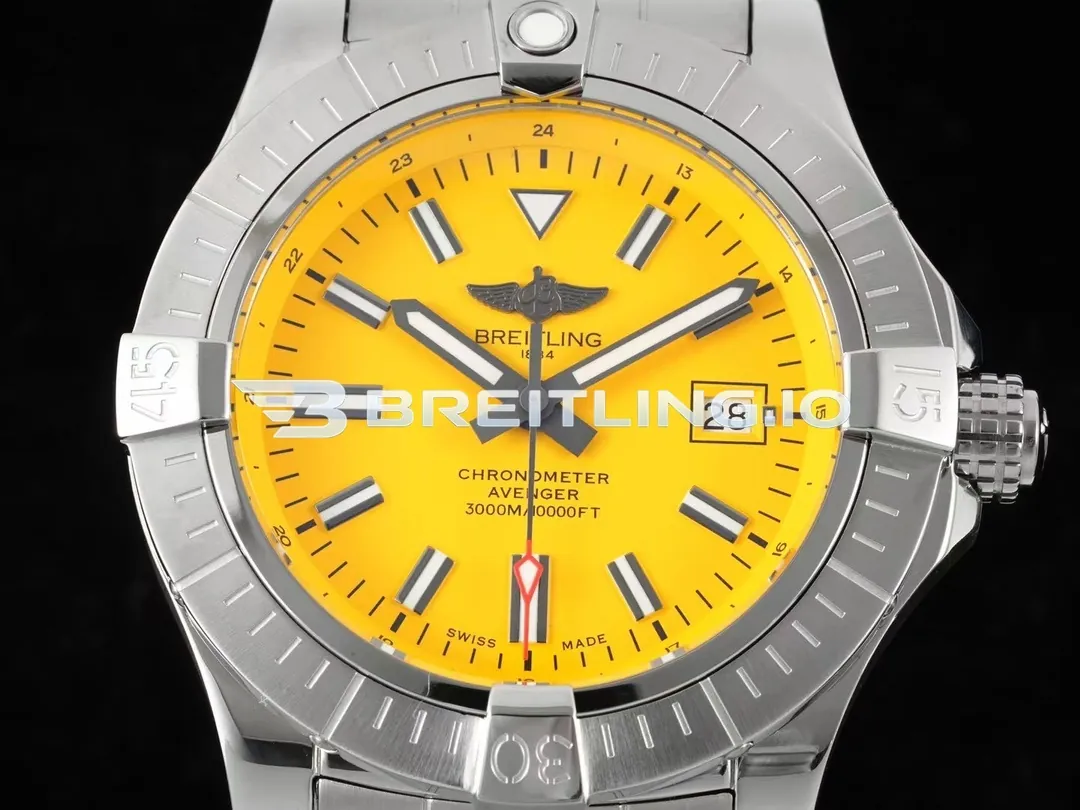 Breitling Avenger Automatic 45 Seawolf A17319101I1A1 Bright Yellow Dial Brushed Stainless Steel Bezel Replica Dial Detail 1