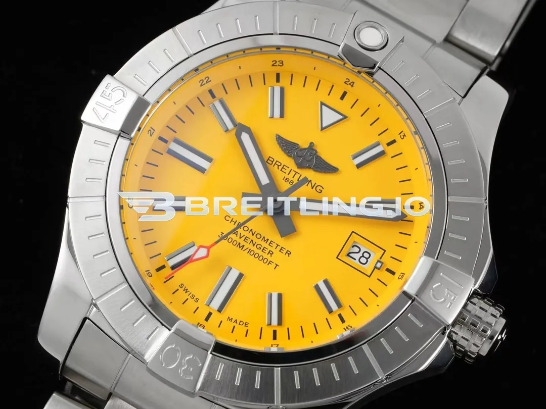 Breitling Avenger Automatic 45 Seawolf A17319101I1A1 Bright Yellow Dial Brushed Stainless Steel Bezel Replica Dial Detail 2