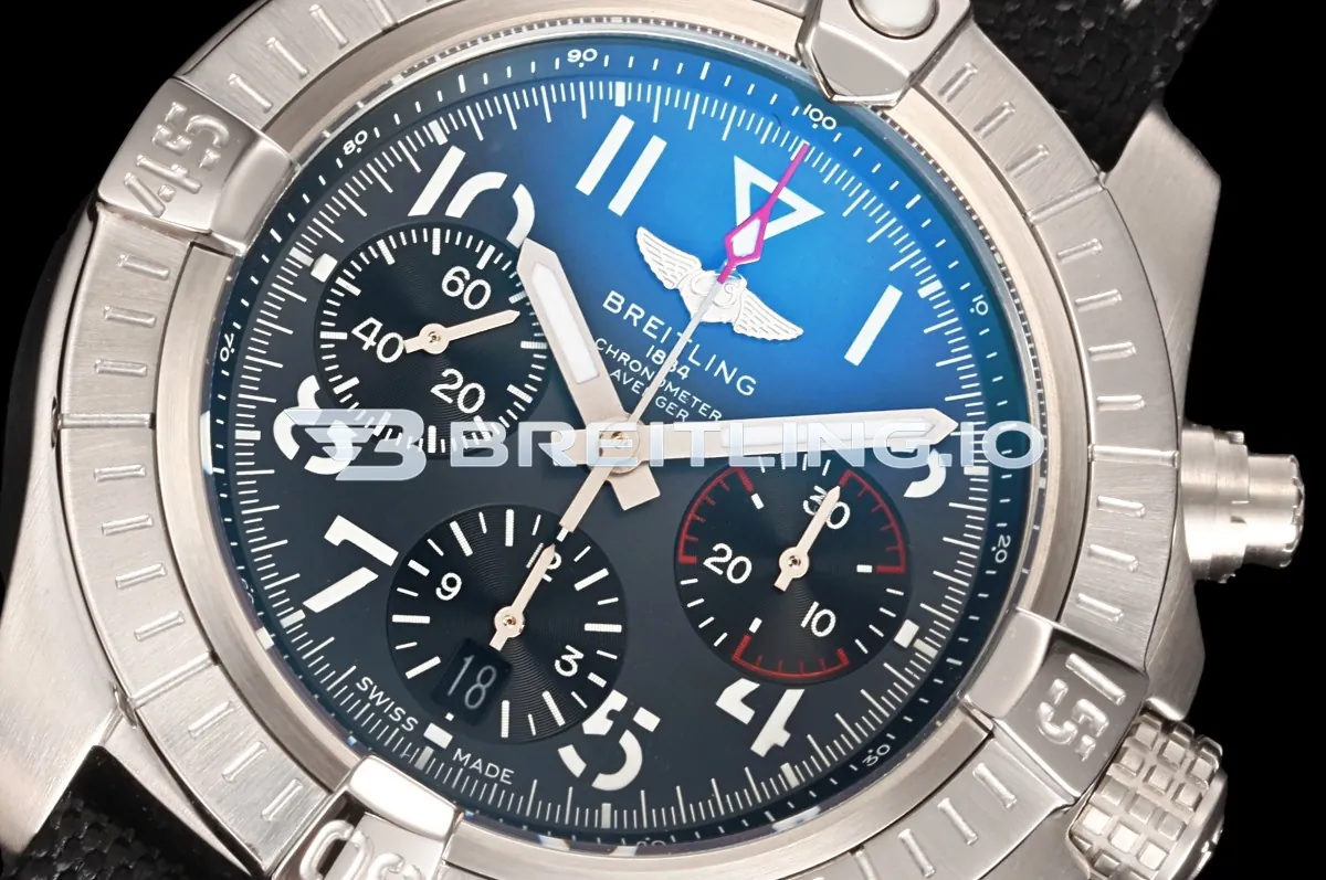 Breitling Avenger B01 Chronograph AB01821A1B1X2 45mm Charcoal Grey Gradient Dial Brushed Stainless Steel Bezel Replica Dial Detail 1