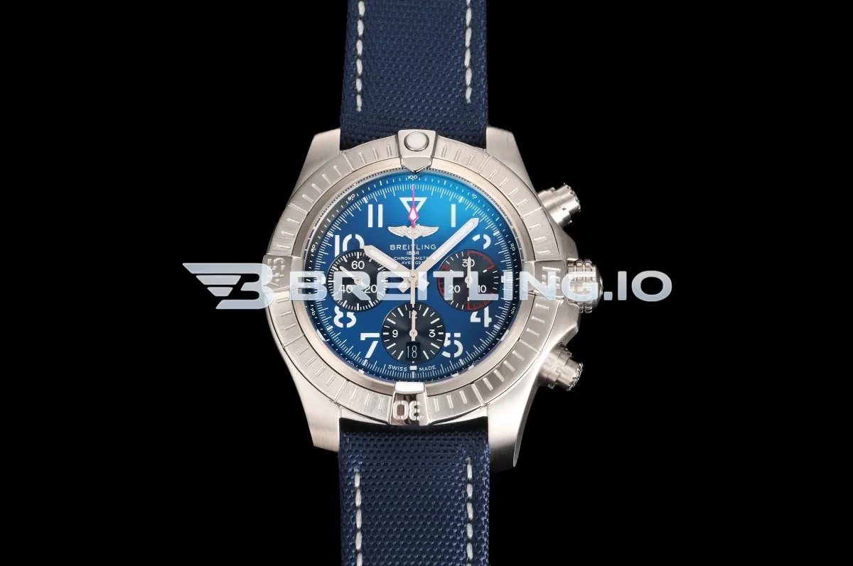 Breitling Avenger B01 Chronograph 45 AB01821A1C1X1 Bright Blue Dial Brushed Stainless Steel Bezel Replica Front View