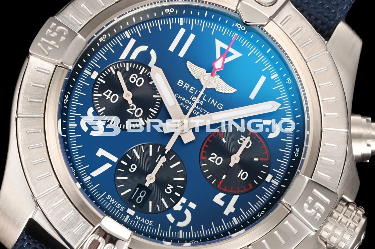 Breitling Avenger B01 Chronograph 45 AB01821A1C1X1 Bright Blue Dial Brushed Stainless Steel Bezel Replica Side View 2