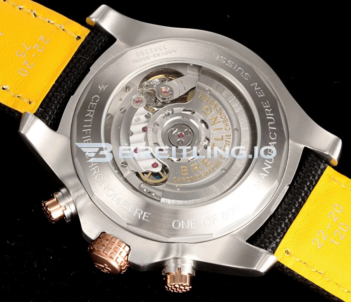 Breitling Avenger B01 Chronograph 45 UB01821A1B1X1 Carbon Black Dial Two-Tone Rose Gold Stainless Steel Bezel Replica Back View