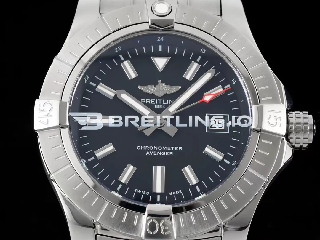 Breitling Avenger Automatic GMT 43 A32397101B1A1 Matte Black Dial Brushed Stainless Steel Bezel Replica Dial Detail 1