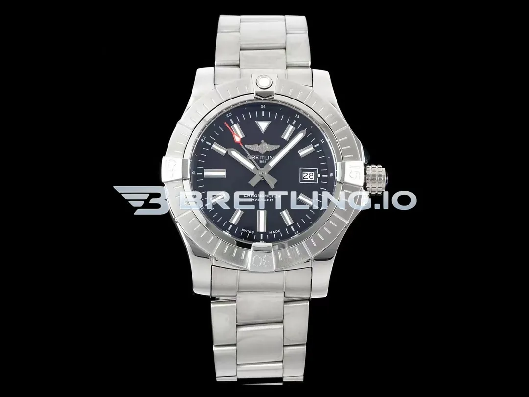 Breitling Avenger Automatic GMT 43 A32397101B1A1 Matte Black Dial Brushed Stainless Steel Bezel Replica Front View