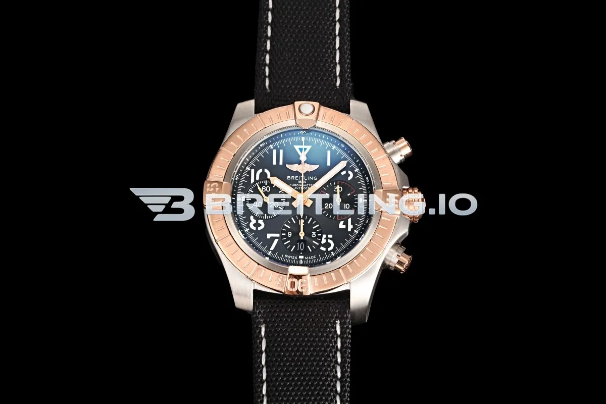 Breitling Avenger B01 Chronograph 45 UB01821A1B1X1 Carbon Black Dial Two-Tone Rose Gold Stainless Steel Bezel Replica Front View