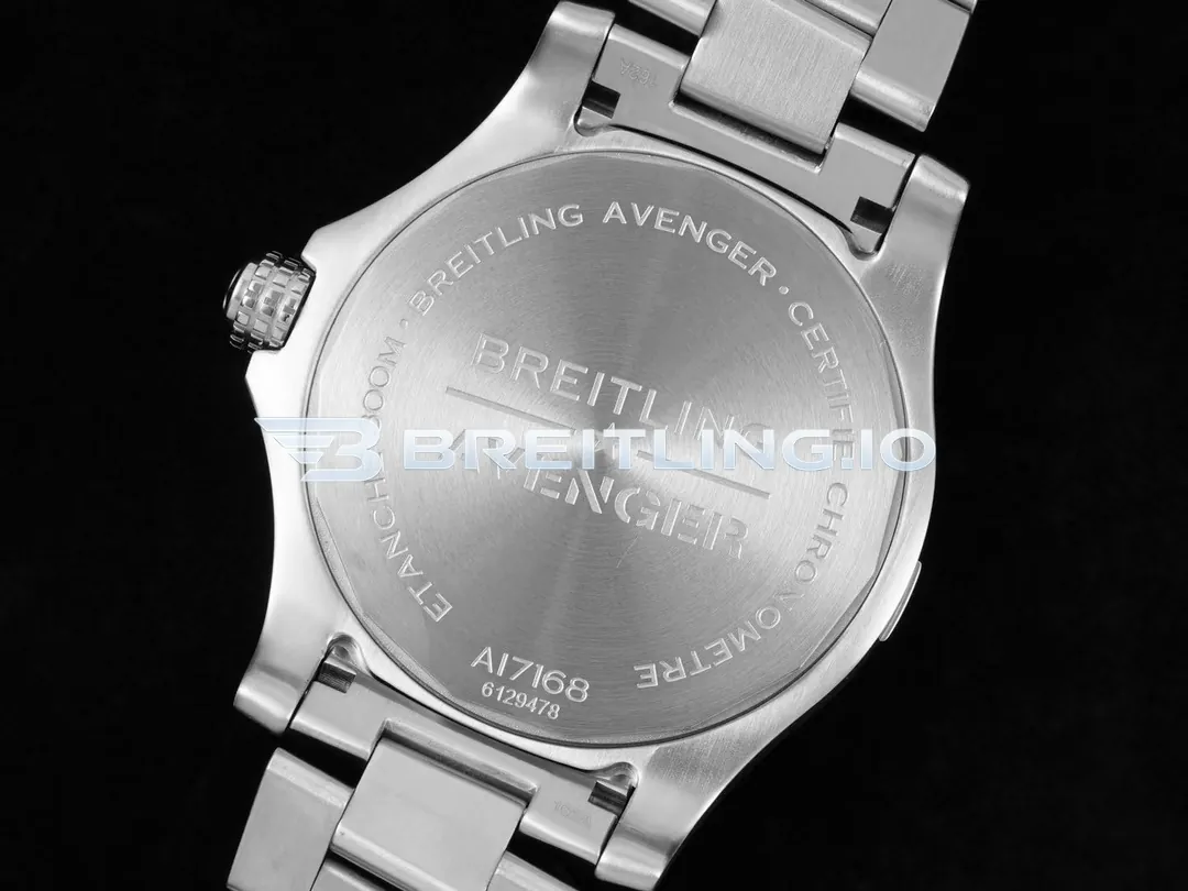 Breitling Avenger Automatic GMT 43 A32397101B1A1 Matte Black Dial Brushed Stainless Steel Bezel Replica Back View