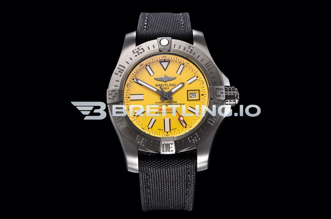 Breitling Avenger II Seawolf 45 M17331E2I530101W Bright Yellow Dial Brushed Stainless Steel Black Coated Bezel Replica Front View