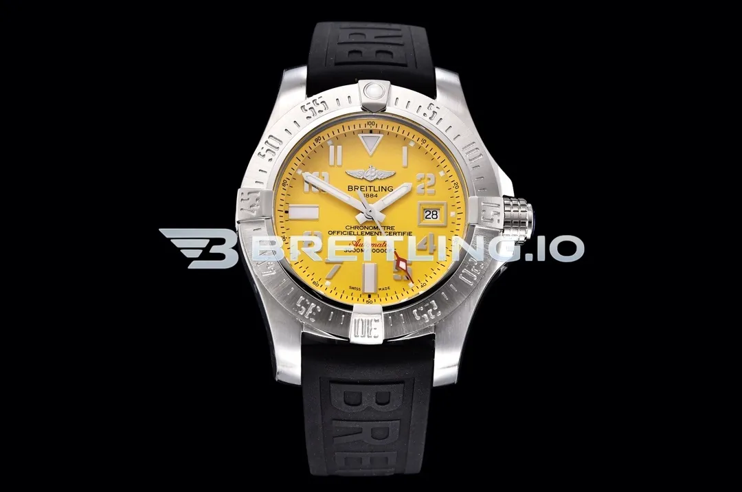 Breitling Avenger II Seawolf 45 A1733110I519153S Bright Yellow Dial Brushed Stainless Steel Bezel Black Replica Front View
