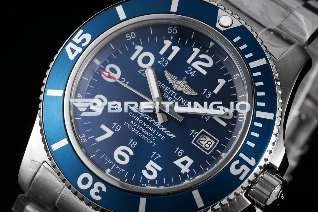 Breitling Superocean II A17365D11C1A1 44mm Deep Blue Sunburst Dial Polished Brushed Stainless Steel Blue Ceramic Bezel Replica Dial Detail 3