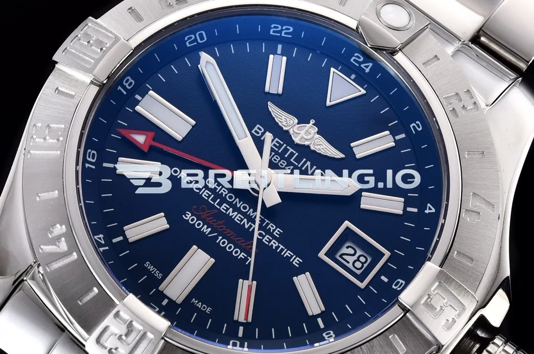 Breitling Avenger II GMT A3239011C872170A 43mm Deep Blue Sunburst Dial Polished Brushed Stainless Steel Bezel Replica Dial Detail