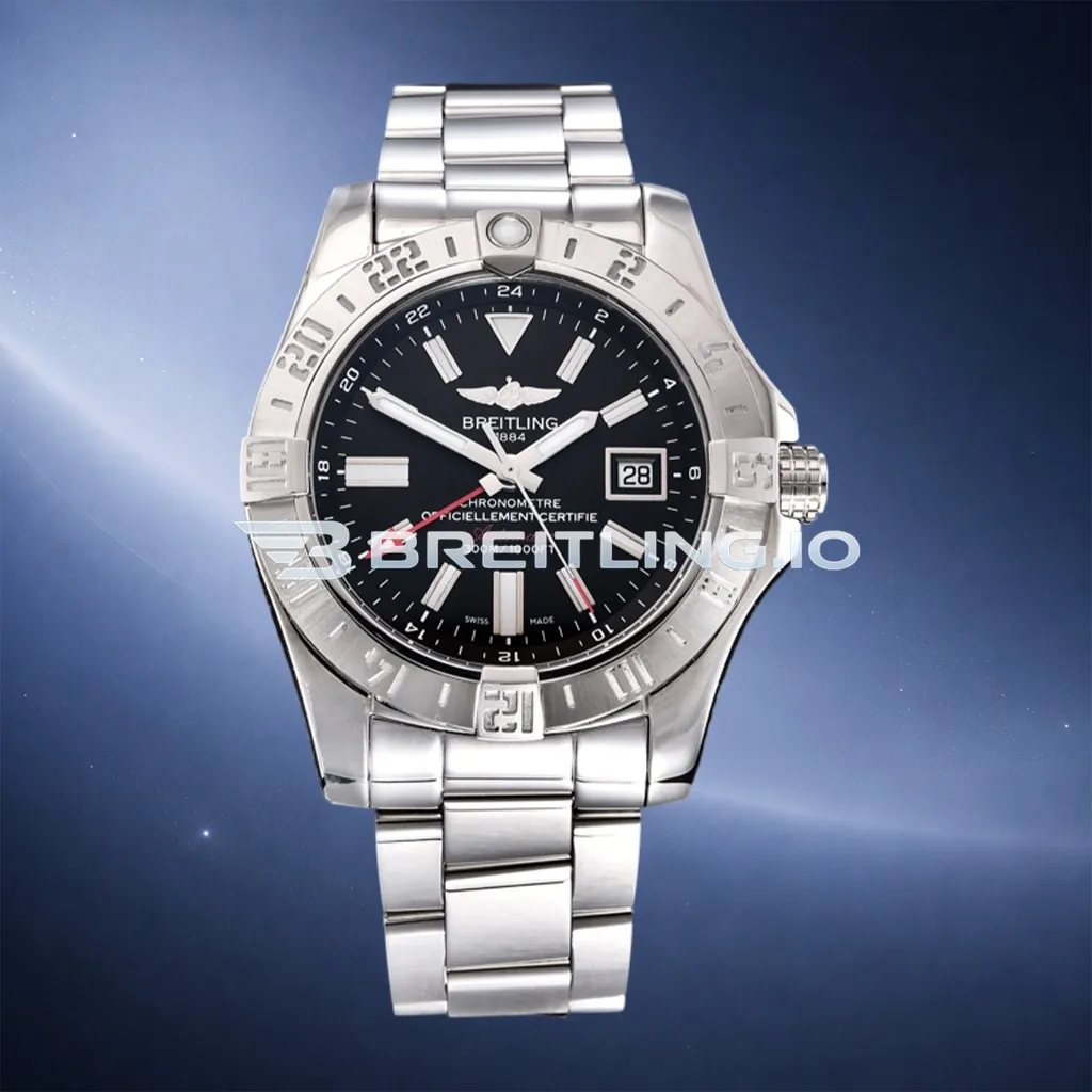 Breitling Avenger II GMT A32390111B1A1 43mm Matte Black Sunburst Dial Polished Brushed Stainless Steel Bezel Replica First Image