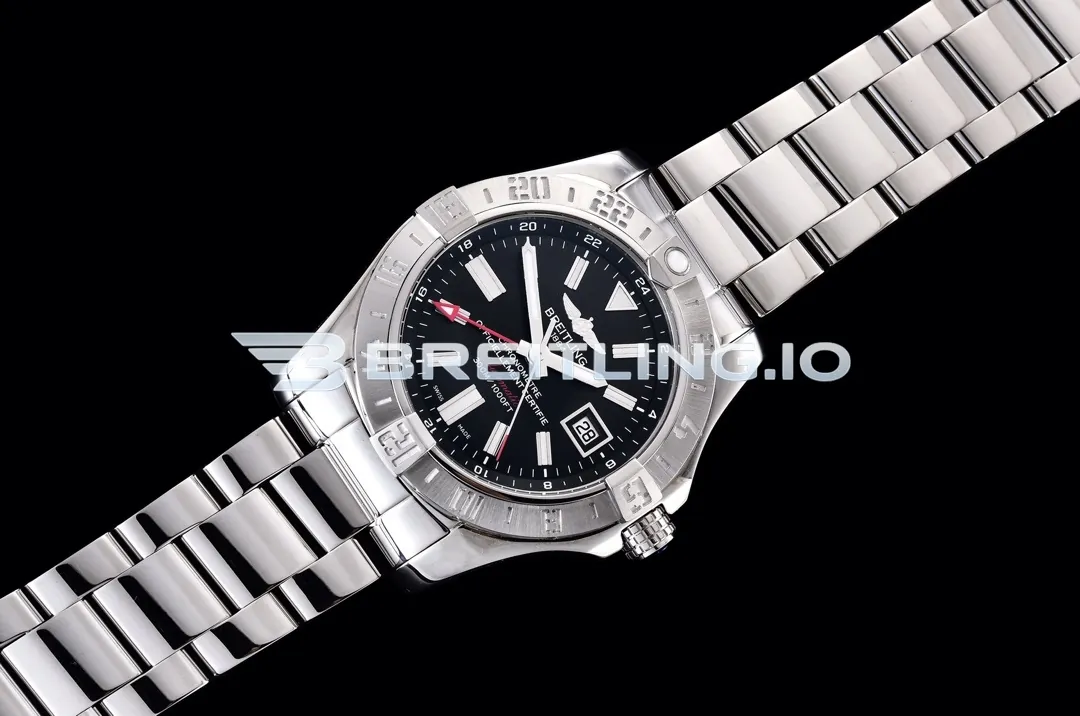 Breitling Avenger II GMT A32390111B1A1 43mm Matte Black Sunburst Dial Polished Brushed Stainless Steel Bezel Replica Side View