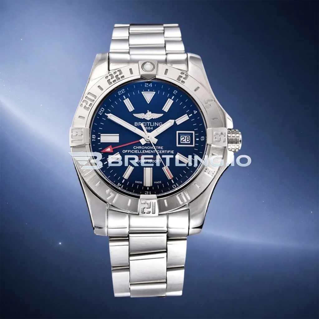 Breitling Avenger II GMT A3239011C872170A 43mm Deep Blue Sunburst Dial Polished Brushed Stainless Steel Bezel Replica First Image