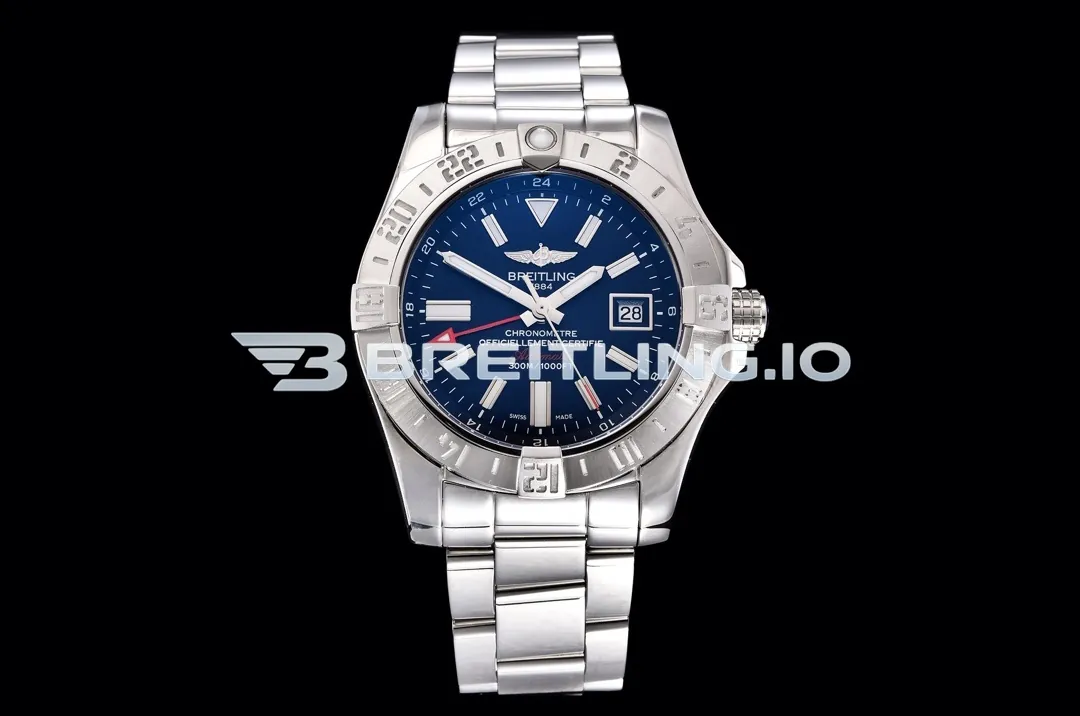 Breitling Avenger II GMT A3239011C872170A 43mm Deep Blue Sunburst Dial Polished Brushed Stainless Steel Bezel Replica Front View