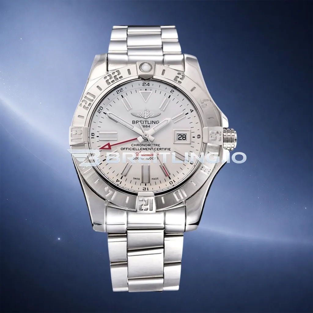 Breitling Avenger II GMT A3239011G778173A 43mm Silver White Sunburst Dial Polished Brushed Stainless Steel Bezel Replica First Image