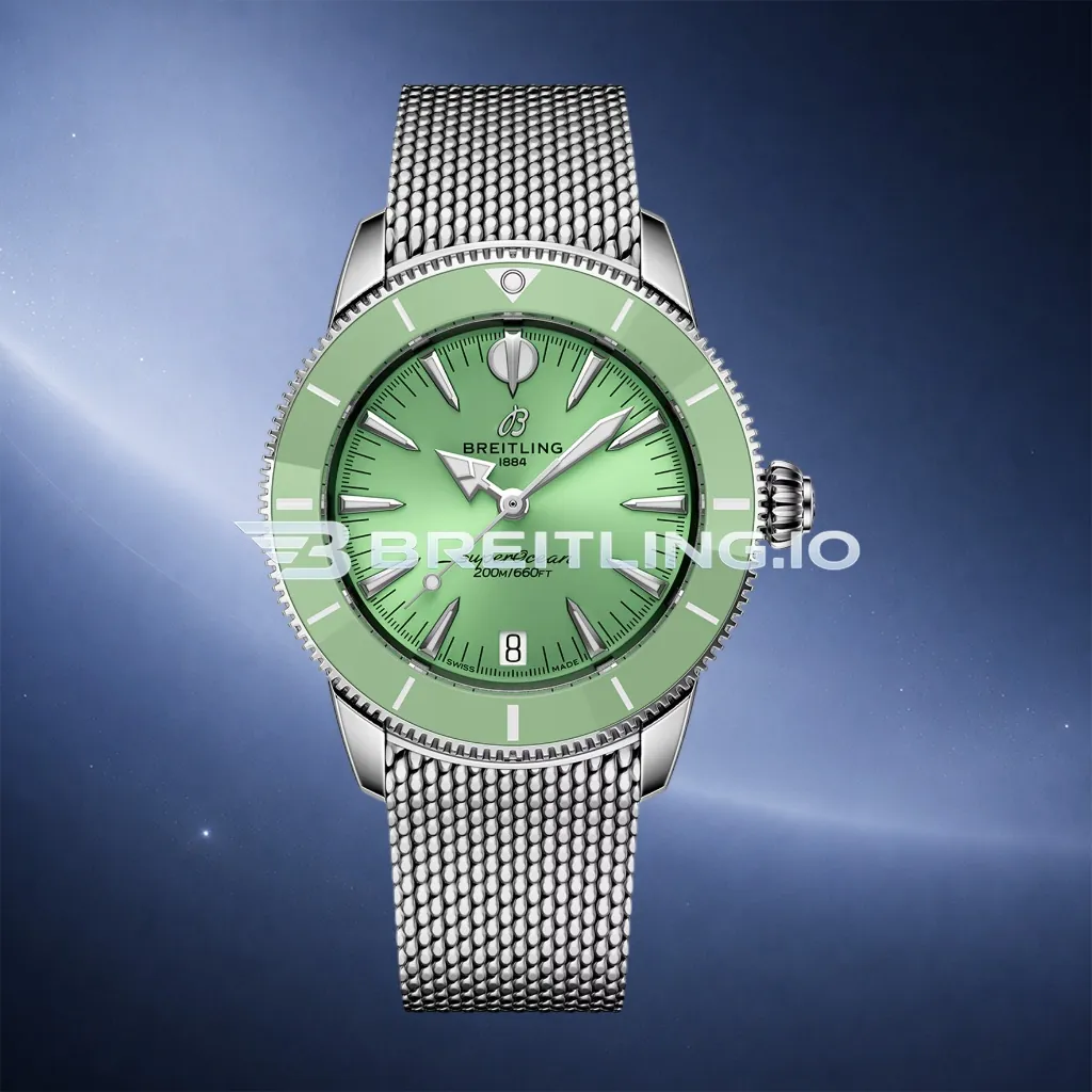 Breitling Superocean Heritage A10390361L1A1 36mm Mint Green Sunburst Dial Polished Stainless Steel Green Ceramic Bezel Replica First Image