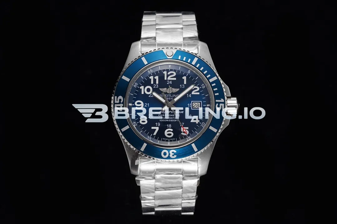 Breitling Superocean II A17365D11C1A1 44mm Deep Blue Sunburst Dial Polished Brushed Stainless Steel Blue Ceramic Bezel Replica Front View