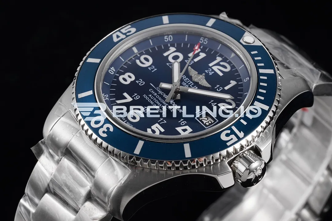 Breitling Superocean II A17365D11C1A1 44mm Deep Blue Sunburst Dial Polished Brushed Stainless Steel Blue Ceramic Bezel Replica Dial Detail 2