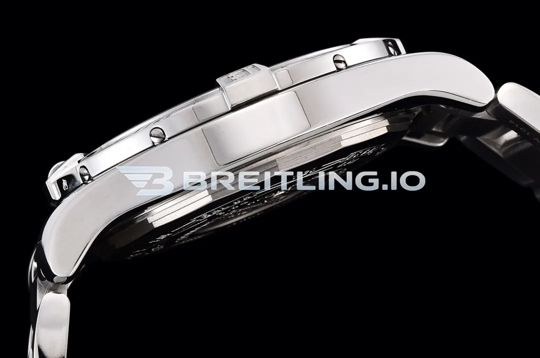 Breitling Avenger II GMT A32390111B1A1 43mm Matte Black Sunburst Dial Polished Brushed Stainless Steel Bezel Replica Left View
