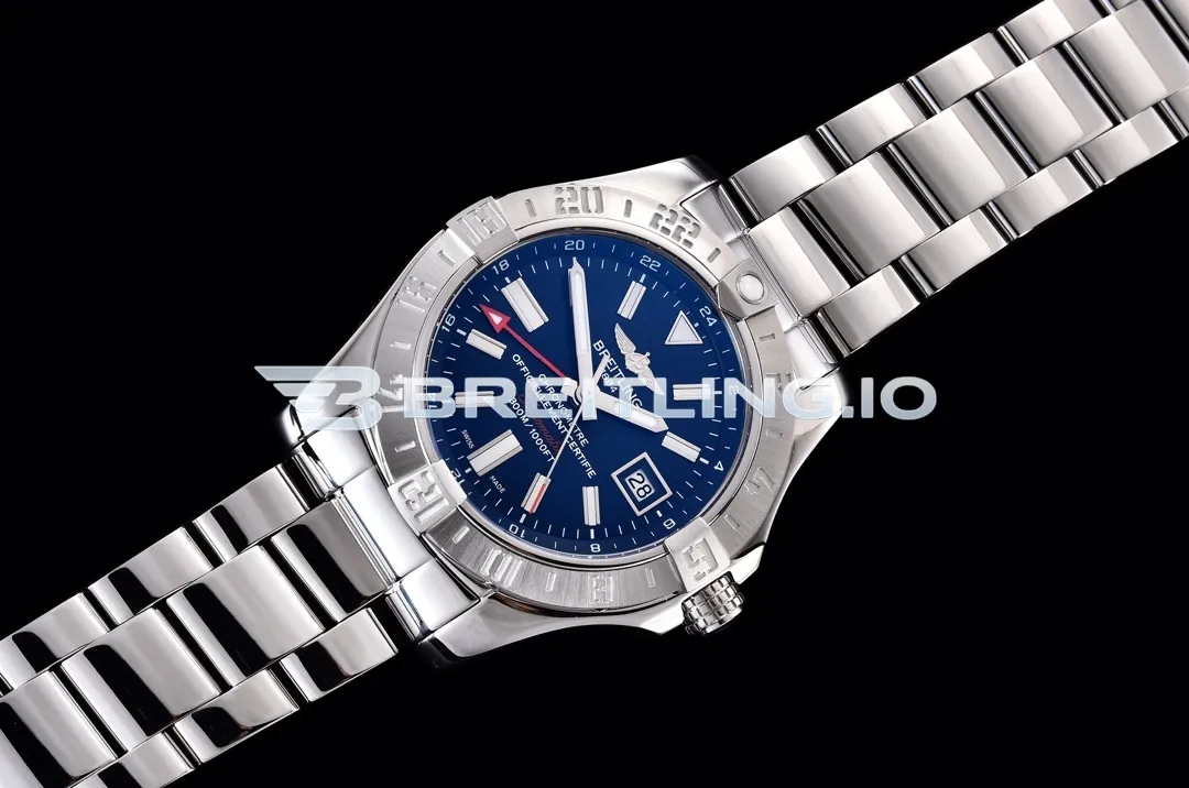 Breitling Avenger II GMT A3239011C872170A 43mm Deep Blue Sunburst Dial Polished Brushed Stainless Steel Bezel Replica Side View