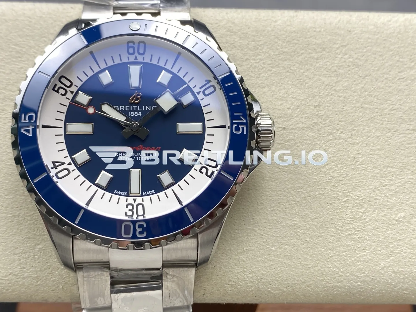 Breitling Superocean A17375E71C1A1 42mm Deep Blue Sunburst Dial White Inner Minute Track Blue Ceramic Bezel Replica Front View