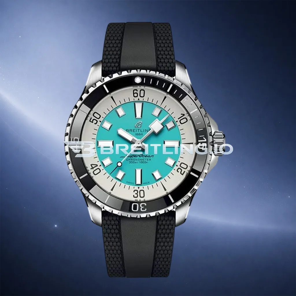 Breitling Superocean A17376211L2S1 44mm Turquoise Sunburst Dial White Inner Minute Track Black Ceramic Bezel Replica First Image