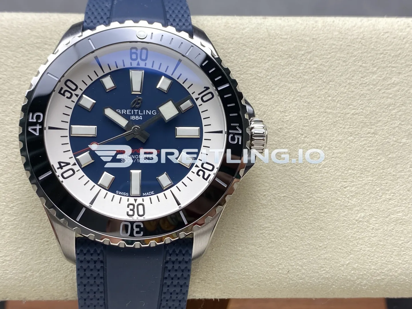 Breitling Superocean A17376211C1S1 44mm Deep Navy Blue Sunburst Dial White Inner Minute Track Black Ceramic Bezel Replica Front View